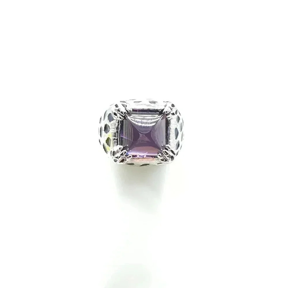 UNCAS Sterling Silver .925 Black Enamel Spotted Leopard Purple Cab Ring Size 7